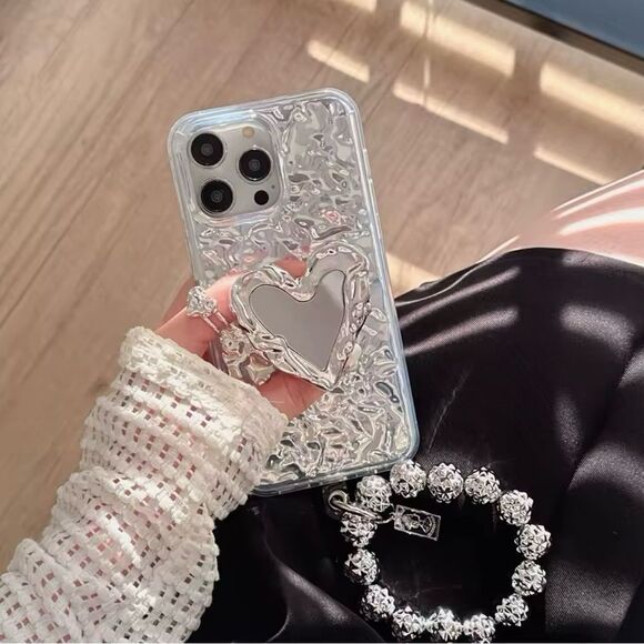 Silver Heart Charm Case for iPhone 15 Pro Max - Picture 3 of 7